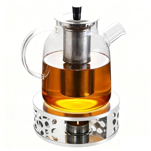 1,8 L Teekanne Glas Mit Stövchen, Teekanne Glas Mit Siebeinsatz, Teekanne Mit Sieb, Borosilikatglas Teapot Teapot, Glasteebereiter Mit Abnehmbarem Siebeinsatz