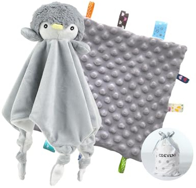 CREVENT Kuschelige Plüsch-Babydecke, Kuscheltier für Mädchen und Jungen, Geburtstag (Pinguin + Etikett)