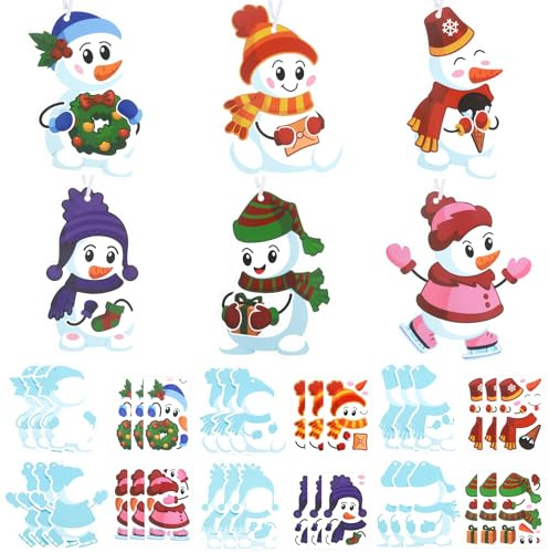 MELLIEX 18 Stück Weihnachten Bastelsets für Kinder, DIY-Aufkleber und Schneemann Basteln Set, Perfekt für Lustige Winteraktivitäten und Weihnachtsdekorationen