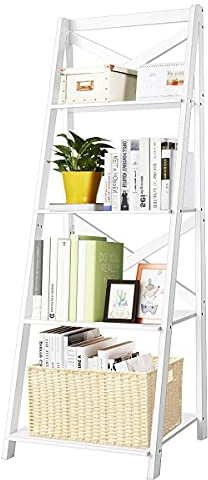 Estantería de escalera de 4 niveles, estantería de madera independiente, estantería para flores y plantas, estantería multifuncional para entrada, sala de estar, cocina, dormitorio, oficina (1, blanco