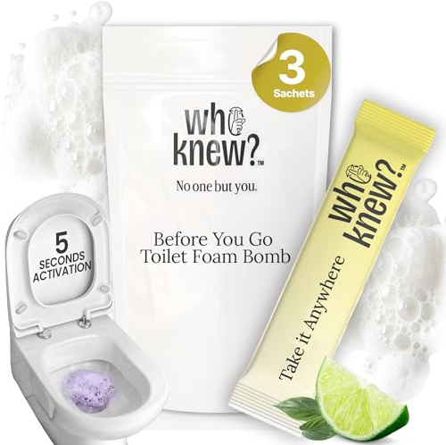 Who Knew Toilet Foam Bombs Sachets 3 Count - Touch Free Fizzy Foam Toilet Cleaner with No Smells, Sounds, or Stains - Who Knew Foaming Toilet Bowl Cleaner & Smell Eliminator for Women & Men