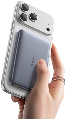 Baseus Picogo AM41 Power Bank, 10000mAh Qi2 Magsafe Powerbank 15W Wireless, Ultra Slim, Ricarica Rapida PD 27W, Magnetico Batteria Esterna per iPhone 17/16/15/14/13/12, Grigio