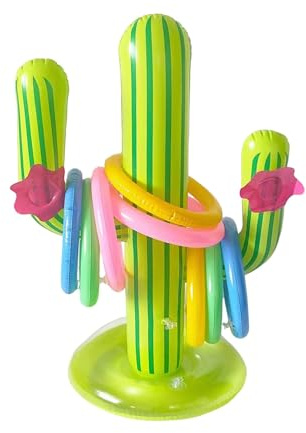 Inflatable Cactus Ring Toss Party Set with 8 Rings, 63cm Cactus Inflatable for Poolside, Summer Garden, Beach, BBQ, Hawaiian Party Decorations and Outdoor Swimming Activities