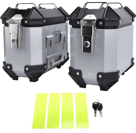 TLVBFPG Valise latérale Rigide pour Moto 18 L en Alliage d'aluminium avec Serrure de sécurité et poignée Moteur Bike Valise Top Case Moto(Silver)