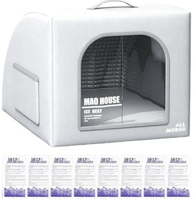 Hundehaus Kühlend – 23.62 Inch | Oxford Aluminium – Faltbares Haus Isoliertes Kühl Katzen Hundebett Mit 8 Packs Wetterfest Outdoor Indoor Sommer Schlafhöhle Für Kleine Hunde Katzen