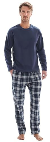 SaneShoppe Top in Pile a Manica Lunga da Uomo 100% Cotone Pigiama Set Loungewear (L, Navy)