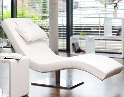 SalesFever Designer-Liege Chaise-Longue aus Kunstleder weiß mit vernickeltem Gestell | Siara | Relax-Liege zum Entspannen aus hochwertigem Kunstleder weiss | Moderner Liege-Sessel für Ihr Wohnzimmer