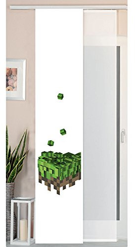 Gardinenbox 2er Set Schiebegardine Flächenvorhang Wildseide Optik und Voile Paneel, 245x45, Pixel, 80400