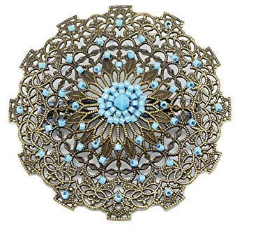 Broche PEARL rétro cœur perles Japon tissage coeur laiton bronze (Bleu turquoise)