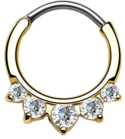 Piercingfaktor Piercing Ring mit Strass Stein Spitzen Septum Tragus Helix Ohr Nase Lippe Brust Intim Scharnier Clicker Gold