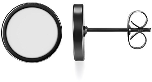 JewelryWe Schmuck Elegante schlicht klassische runde Ohrstecker Ohrringe Edelstahl Schwarz/Weiß 10mm für Damen und Herren