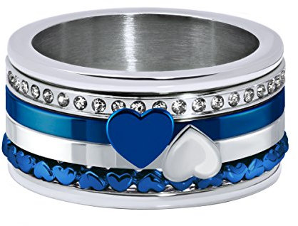 Quiges Silber Blau Edelstahl Zirkonia Mehrfarbig Stapelring Kombinationsring Set mit 4 Füllringe und 1 Basisring 19mm (59)