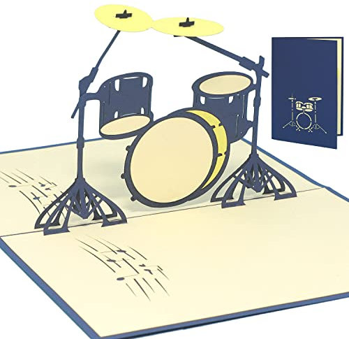 LINPOPUP®, LIN17528, POP UP Karten Musik, Musikal Geburtstag, 3D Grußkarten Geburtstagskarte Gutschein Schlagzeug, Drumset, Drum Kit, Drums, N282