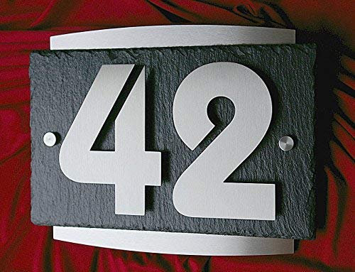 Hausnummer Edelstahl 3D Schiefer Design Hausnummernschild Anthrazit Türschild VA Leskow Metalldesign