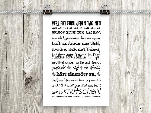 artissimo, Poster mit Spruch, Din A4, PE0115-DR, Verliebt euch jeden Tag neu.., Bild mit Spruch, Spruchbild, Wandbild, Plakat, Kunstdruck, Sprüche, Geschenk zur Hochzeit