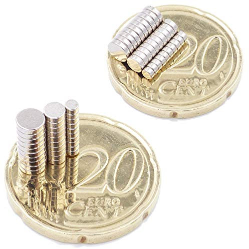Brudazon | 30 Mini Scheiben-Magnete Set 2x1mm + 3x1mm + 4x1mm | N52 stärkste Stufe - Neodym-Magnete ultrastark | Power-Magnet für Modellbau, Basteln | Magnetscheibe extra stark