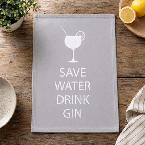 60 Second Makeover Limited Grey Save Water Drink Gin Tea Towel