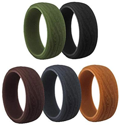 5 x Silikon-Eheringe Herren, Rindenstruktur, Eheringe Sportler, , Workout