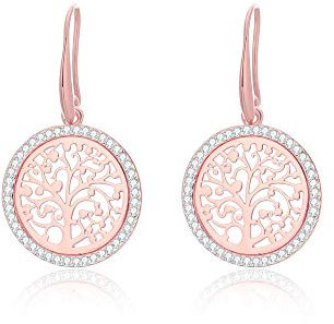 PengJin Orecchini pendenti a forma di albero della vita, da donna, placcati in oro rosa/argento, anallergici, per il compleanno delle ragazze, Oro rosa Argento Rame Plastica