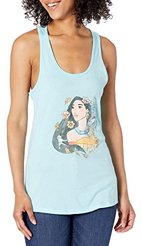 Disney Junior's Princess Pocahontas Dreamcatcher Sketch Slim Fit, Scoop Hem Racerback Tank, Cancun, X-Small
