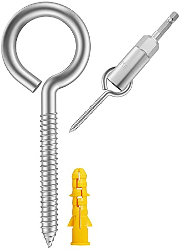 26 Pack 304 Stainless Steel Screw Eyes,Screw Eyes Heavy Duty Screw in Eye Hooks Ring, Yoga & Brazilian Hammocks, Self Tapping Screws,Eye Bolt (+1 pcs 1/4 hex Shank Wing nut Driver)