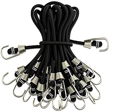 Morobor Lot de 10 mini tendeurs élastiques noirs avec crochets en métal pour vélos, porte-câbles, tentes, chariots, etc