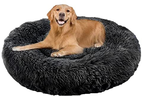 Wallace & Jones | Plüschbett Sarnia - M | Hundebett Liegekissen Donut | ca. 80 x 80 x 24 cm | Dunkelgrau