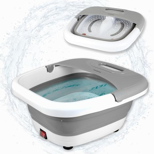 FISHTEC - Bain de Pieds, SPA à Remous - Bain à Bulles pour Massage Pied - Maintien de la Chaleur Jusqu'à 45° - Balnéothérapie : Masseur, Vibration, Bulles - Bac Pliable et Transportable Bicolore