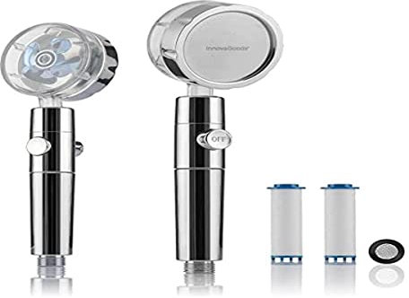 InnovaGoods - Ecoducha con Hélice de Presión y Filtro Purificador, Ahorro de Agua, Rotación 360º, Doble Filtrado, Experiencia de Baño Única, Multicolor, Acero Inoxidable