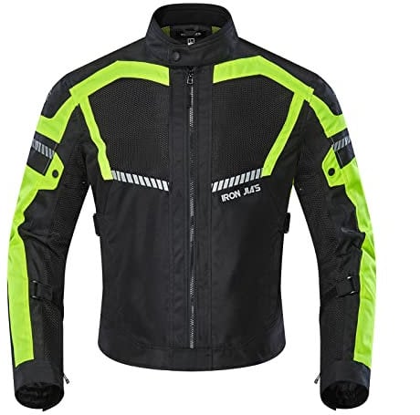 BORLENI Giacca da Moto da Uomo Estate, Traspirante, Protezione Dalle Armi, Riflettente, Nero/verde M