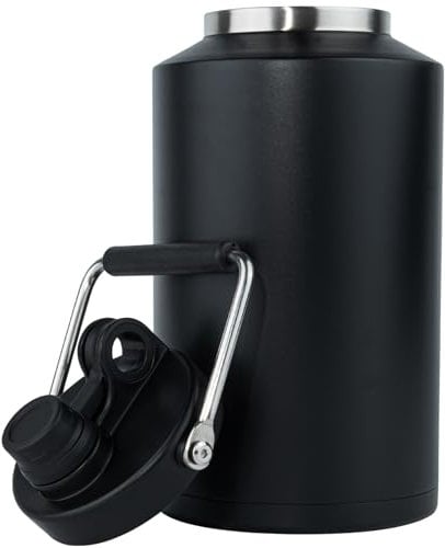 Kerilyn Insulated Jug with Handle, One Gallon, 128oz Stainless Steel, Large Double Vacuum Water Bottle for Hot & Cold Drinks, Wide Mouth, Sweat Proof, Great for Travel, Hiking & Camping, Black