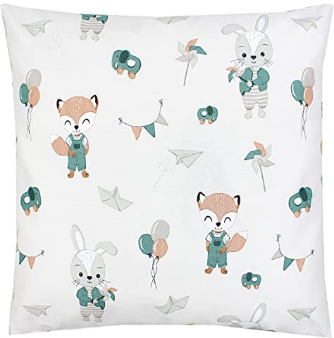 TupTam Kissenbezug Gemustert Bunte Kissenhüllen Dekokissen für Baby und Kinderzimmer, Farbe: Fuchs/Kaninchen/Beige, Größe: 40 x 60 cm