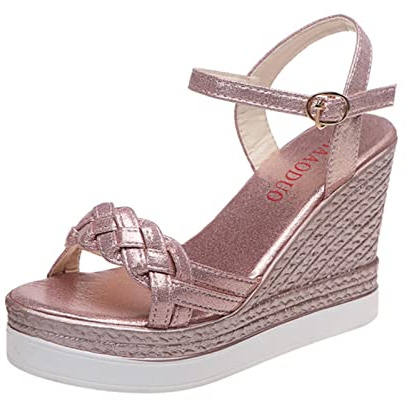 Ecoodisk Sandales compensées pour femmes chaussures d'été sandales à plateforme pour femmes chaussures à boucle femme à enfiler à bout ouvert tissage dames décontractées rose 38