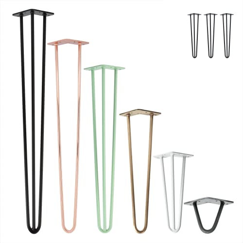 Natural Goods Berlin 3X Hairpin Legs, Pieds de Table, Pieds en épingle à Cheveux, Acier de 12 mm, Cadre de Table (Or Rose Antique, 45cm - 3 entretoises - Tabouret/Banquette)