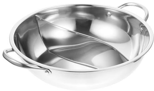 Luxshiny Stainless Steel Stock Pot, Shabu Pot Hot Pot with Divider Chinese Pot Soup Cookware for Electric Induction Cooktop Gas Stove Suitable for 2-4 People (33.00X27.00X8.00CM)
