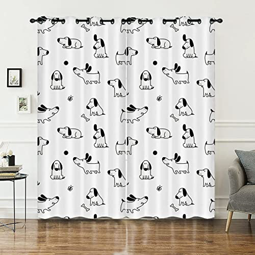HOSIMA Hund Vorhänge Blickdicht Gardinen Mit Ösen,2-Set 140x245cm Prägnant Niedlich Leichte & weiche Verdunklungsvorhänge für Wohnzimmer Kinderzimmer Jugendzimmer(Hund 140x245cm)