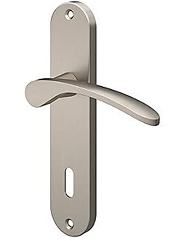 MAIKO ENSEMBLE POIGNEE DE PORTE SERRURE CHAMBRE SALON SALLE DE BAIN TOILETTES EFFET NICKEL SATIN GRIS MODERNE L.110.5mm x l.40mm entraxe 165mm