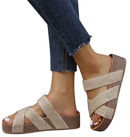 Damen Quadratische offene Zehenpartie geflochtene Sandalen mit niedrigem Absatz Riemchen Flache Mode Sexy Pantoletten Kleid Hochzeit