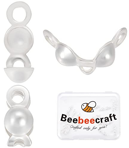 Beebeecraft 20 Pieza de 2mm 925 Puntas de Cuentas de Plata de Ley Cubiertas de Nudos Puntas de Engarce de Concha Cubiertas de Cuentas Plegables Extremos para Pulseras de Bricolaje Collares