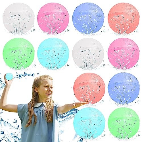 Globos de Agua Reutilizables, 12 Piezas Globos de Agua Llenado Rapido, Bolas de Agua de Silicona de Colores para Niños y Adultos, Juguetes de Verano, para Fiestas al Aire Libre, Piscina, en el Agua