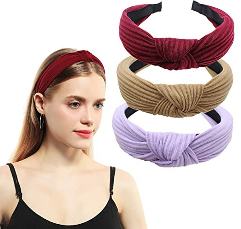 scicent Haarreifen Damen Vintage 3 Stück Vintage Haarband Knoten Warp Breit Retro Stirnband Haarreifen Stoff Haarreif für Frauen Mädchen Lieferungen 1808