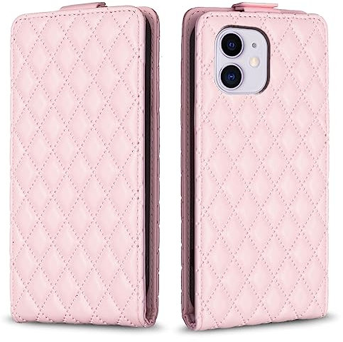 COQUE pour l’étui de téléphone Apple iPhone 12, l’étui à Ouverture Verticale a Une Conception intégrée de 3 emplacements pour Cartes-Rose