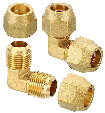 PATIKIL 5/8 x 5/8 Ottone Tubo Raccordo, 2pz Svasato 90 Gradi Gomito Tubo Raccordo Tubo Adattatore Connettore con Dado per Aria Condizionatore Refrigerazione Idraulica