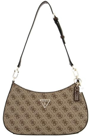 GUESS Noelle Top Zip Shoulder Bag Latte Logo/Brown