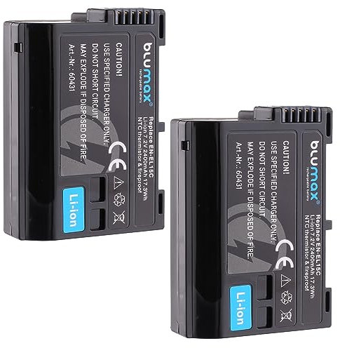 2X Blumax Akku kompatibel mit Nikon EN-EL15c |- 2400mAh -| EN-EL15b EN-EL15a EN-EL15 - NTC-Sensor & V1-Gehäuse - für Z8 Z7 II Z6 III Zf Z5 D800 D7500