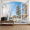 KnSam Weihnachten Schneelandschaft Tapisserie Fenster Bäume und Schneeflocken Wandbehang Wandteppich Wand Deokration Wandtuch für Schlafzimmer Wohnzimmer Dorm Decor, 260x240cm