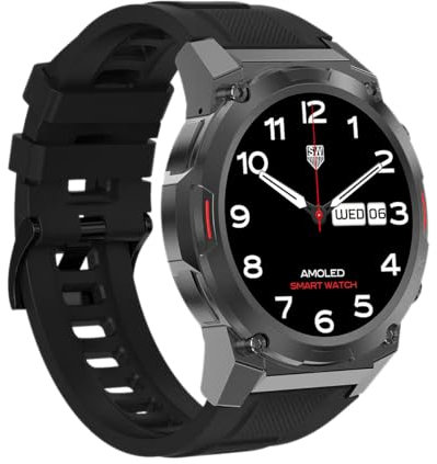 Maxcom - FW63 Cobalt Pro Smartwatch - Fitness- und Sportuhr - Männer - Wasserfest - mit Blutdruck-, Herzfrequenz-, Schlafüberwachung - Robust - Extra Starker Akku - Rund - mit Gummiband - Schwarz