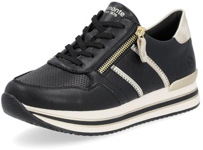 Remonte Damen Low-Top Sneaker D1318, Frauen Halbschuhe,lose Einlage,Laufschuhe,schnürschuhe,schnürer,Plateausohle,Turnschuhe,schwarz Kombi (01),38 EU
