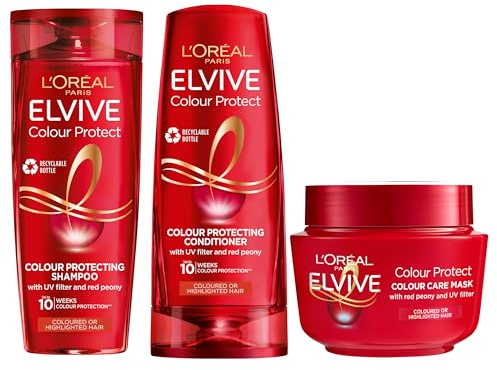 L'Oréal Paris Elvive Colour Protect Routine for Coloured, Highlighted Hair, Prolongs Colour Vibrancy, Silicone Free, Shampoo 400ml, Conditioner 300ml, Mask 300ml Set
