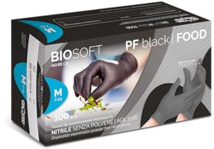 RAYS SPA Guanti in nitrile nero Glovely Biosoft PF black Food, senza Polvere, testurizzato sulle dita, Idoneo Alimentare - Taglia XS